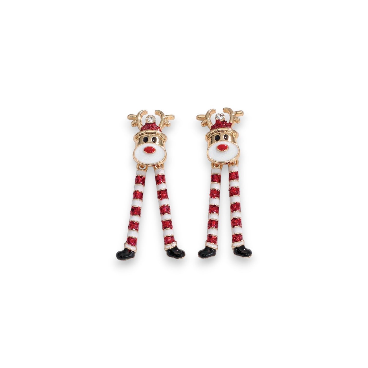 Dancing Glitter Enamel Rudolphs With Crystal Holiday Earrings - Mellow Monkey