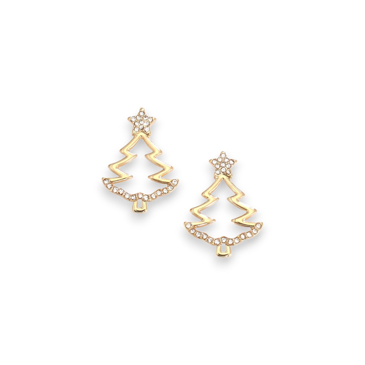 Gold Christmas Tree Cutouts With Crystals Holiday Earrings - Mellow Monkey