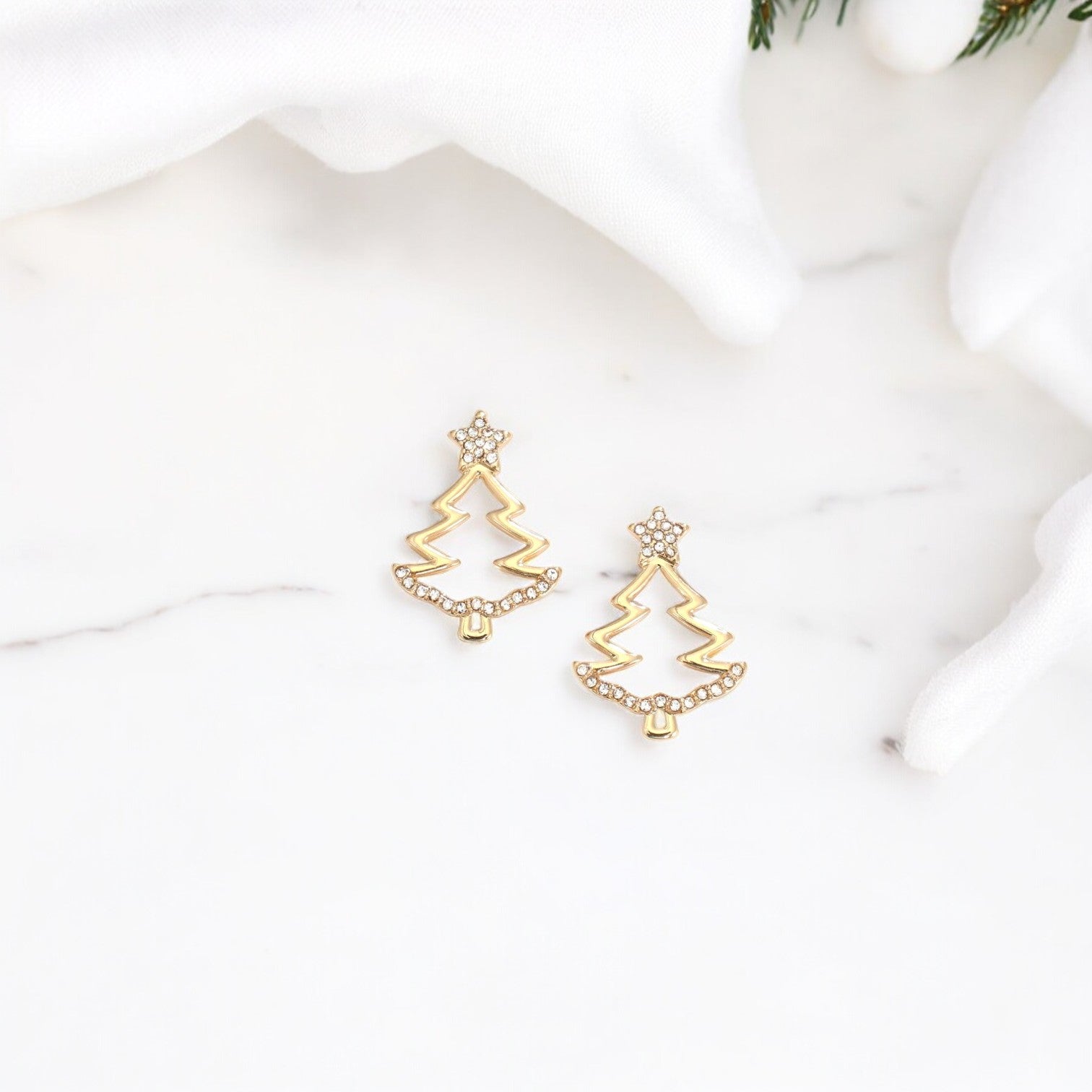 Gold Christmas Tree Cutouts With Crystals Holiday Earrings - Mellow Monkey