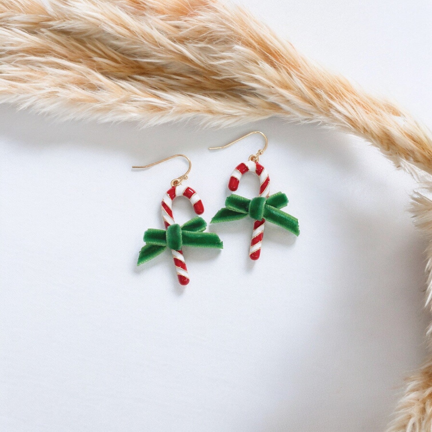 Candy Canes With Velvet Bows Holiday Earrings - Mellow Monkey