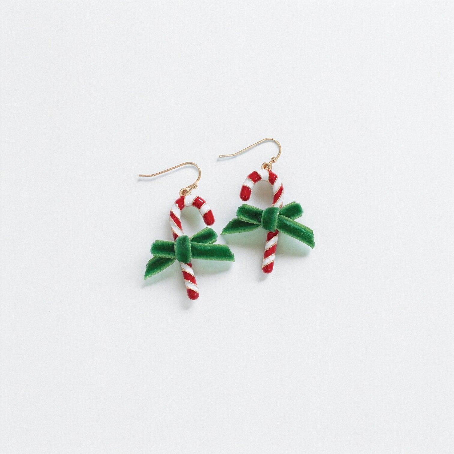 Candy Canes With Velvet Bows Holiday Earrings - Mellow Monkey