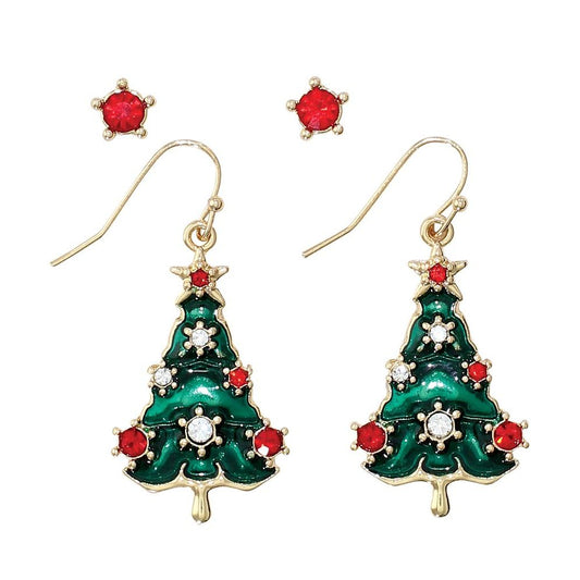 Earrings - Tree and Red Crystal Duo - Mellow Monkey