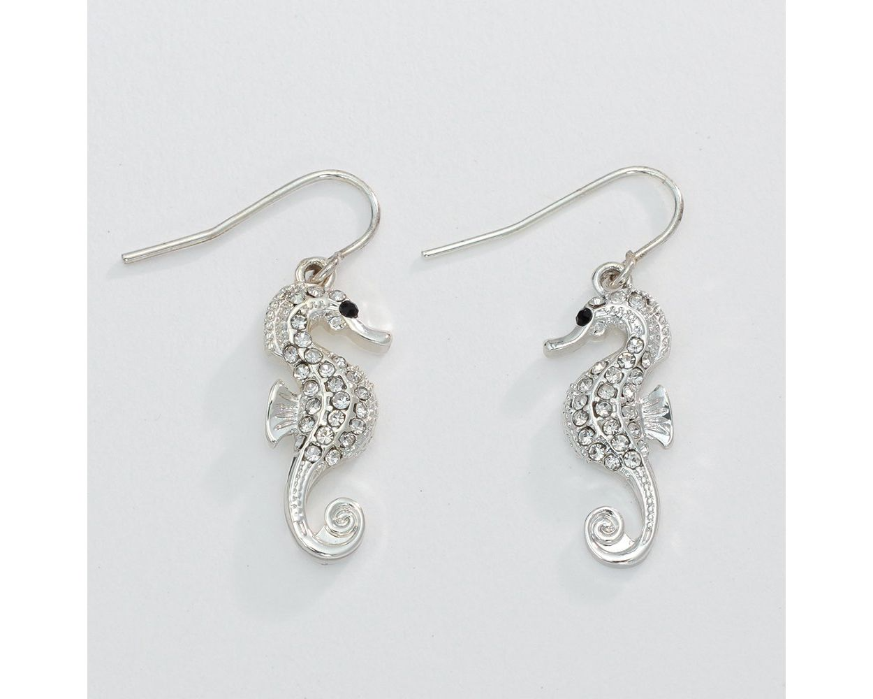 Silver Sea Horses with Crystals - Earrings - Mellow Monkey