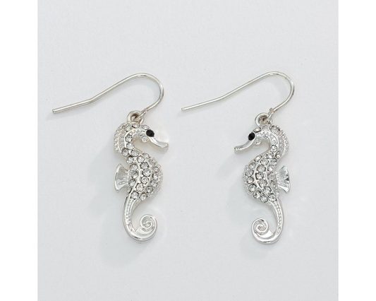 Silver Sea Horses with Crystals - Earrings - Mellow Monkey