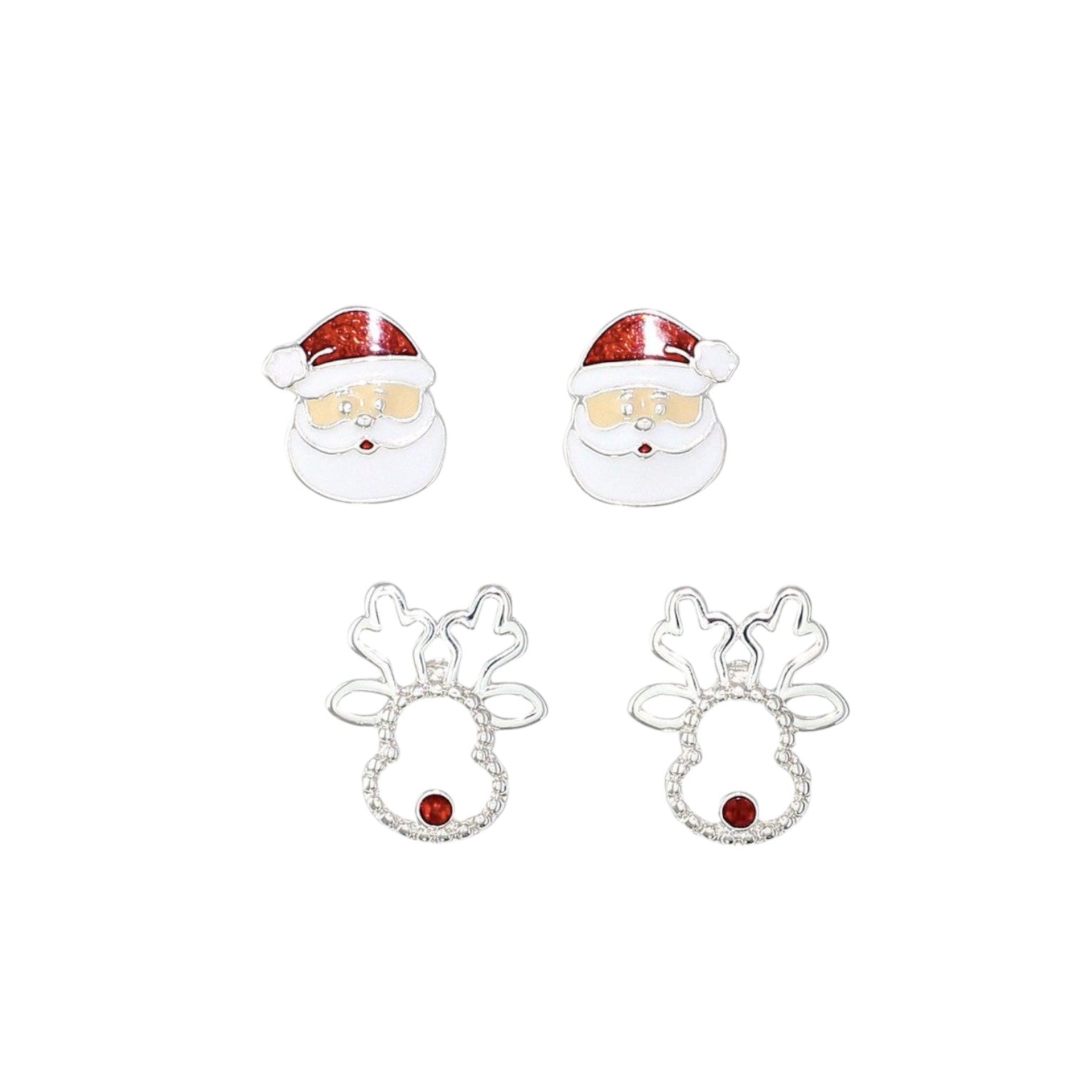 Santa and Rudolph Stud Duo Holiday Earrings - Mellow Monkey