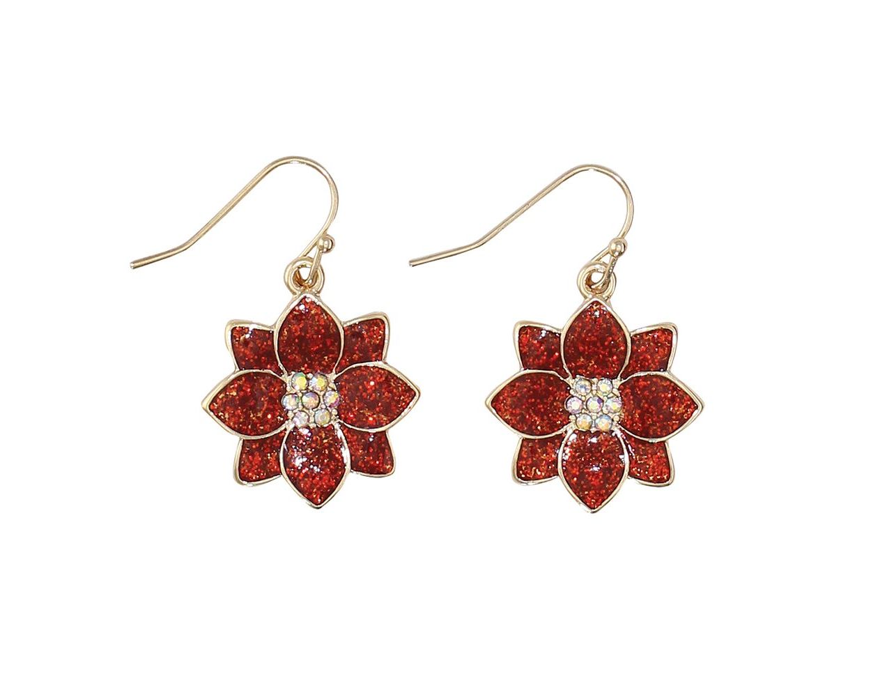 Earrings - Gold Glitter Poinsettias - Mellow Monkey
