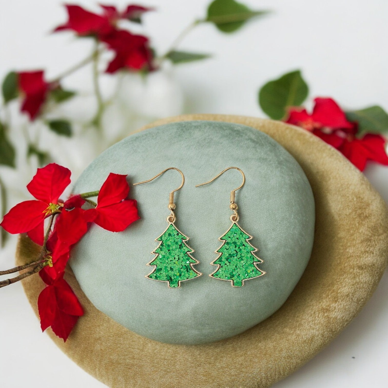 Green Sequin Christmas Tree Holiday Earrings - Mellow Monkey