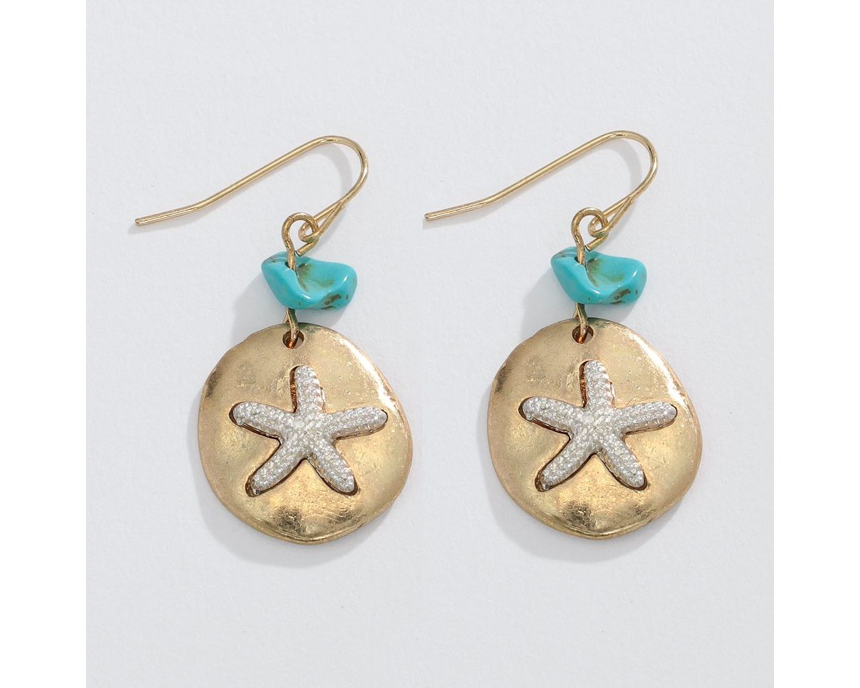 Two-tone Starfish with Turquoise - Earrings - Mellow Monkey