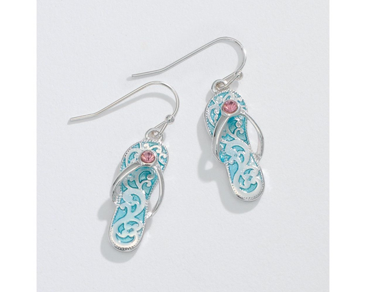 Flip Flop Blue Scroll Pink - Earrings - Mellow Monkey