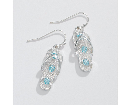 Silver Flip Flop Blue Turtles - Earrings - Mellow Monkey