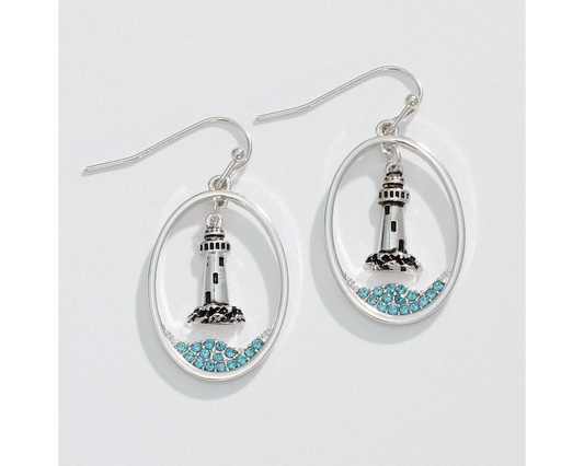 Silver Lighthouse Blue Crystal - Earrings - Mellow Monkey