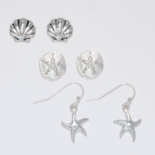 Silver Sealife Earring Trio - Mellow Monkey