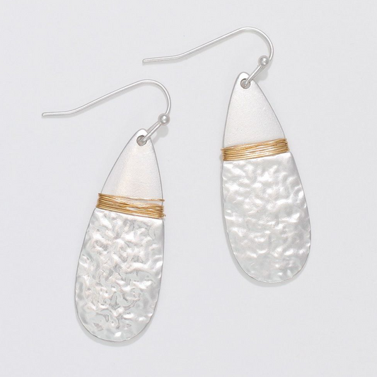 Hammered Silver Drop Earring with Gold Wrap - Mellow Monkey