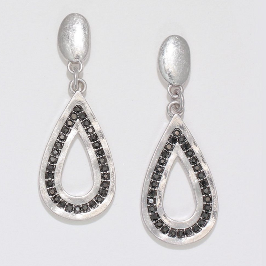 Silver Drop Earrings with Gray Crystals - Mellow Monkey