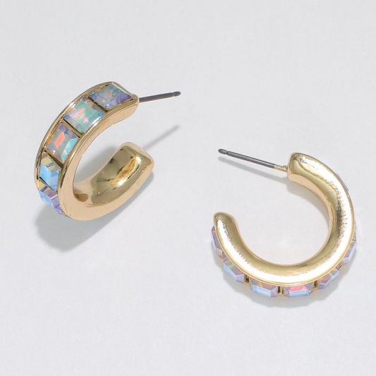 Abalone Crystal Inlay Hoop Earrings - Mellow Monkey