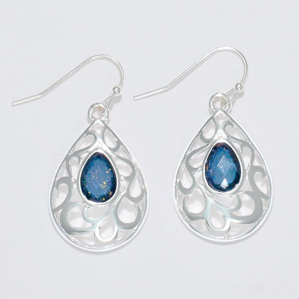 Silver with Blue Crystal Drop Earrings - Mellow Monkey