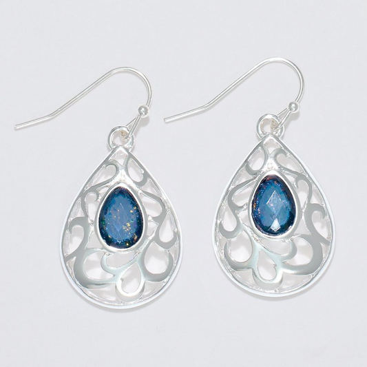 Silver with Blue Crystal Drop Earrings - Mellow Monkey