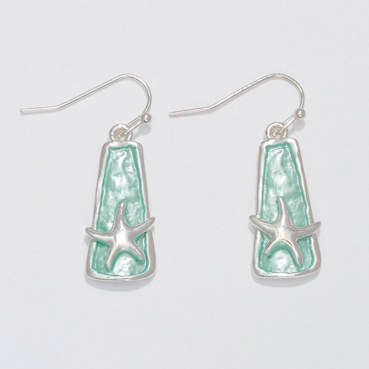 Aqua Enamel Earrings with Silver Starfish - Mellow Monkey