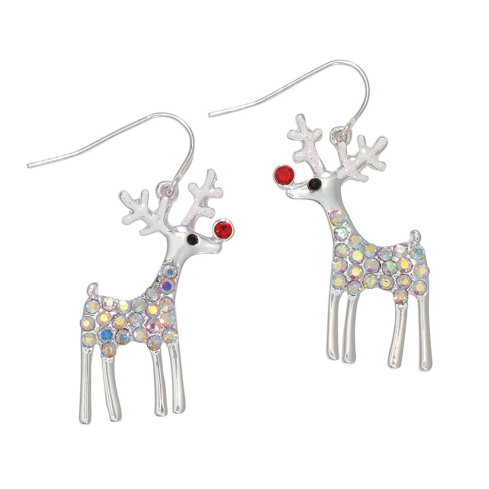 Earrings - Silver Rudolph w AB Cryst - Mellow Monkey