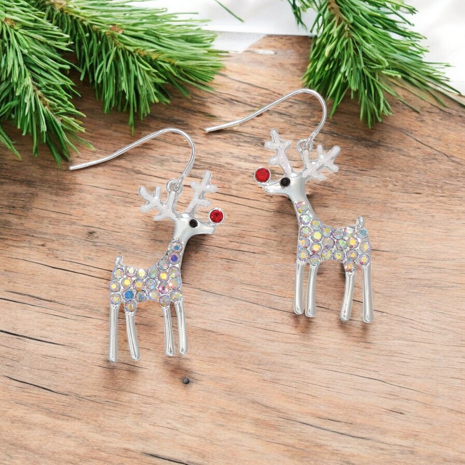 Crystal Studded Silver Rudolph Earrings - Mellow Monkey