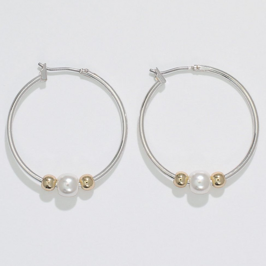 Silver Hoops with Two-Tone Pearl Earrings - Mellow Monkey