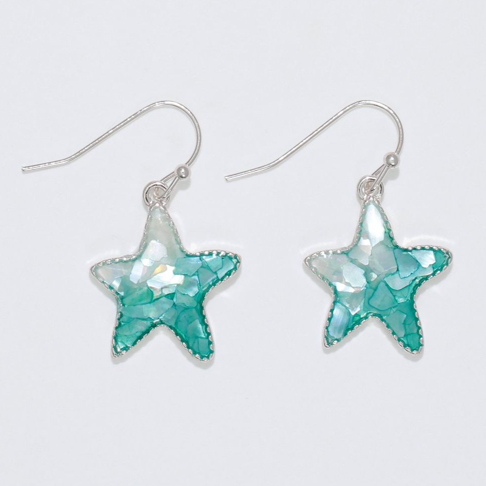 Aqua Starfish Shell Inlay Earrings - Mellow Monkey