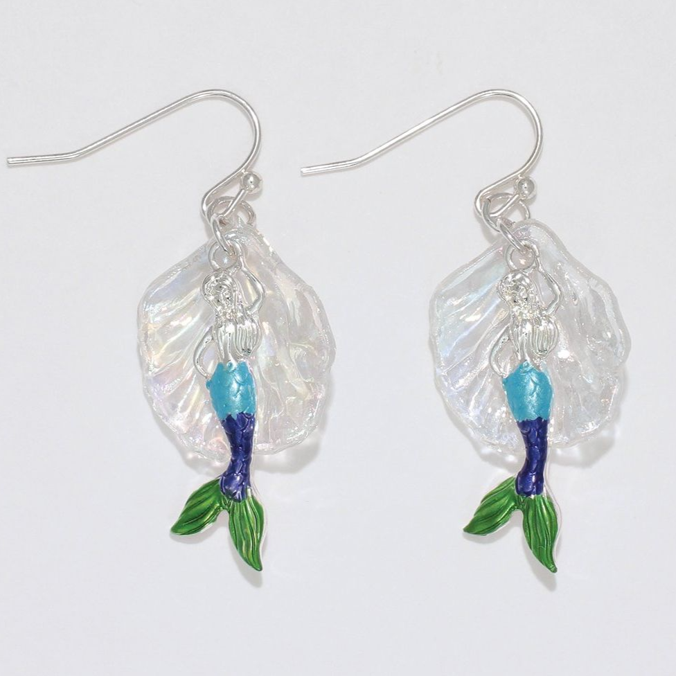 Tri-Color Mermaids on a Shell Earrings - Mellow Monkey