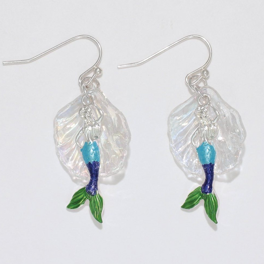 Tri-Color Mermaids on a Shell Earrings - Mellow Monkey