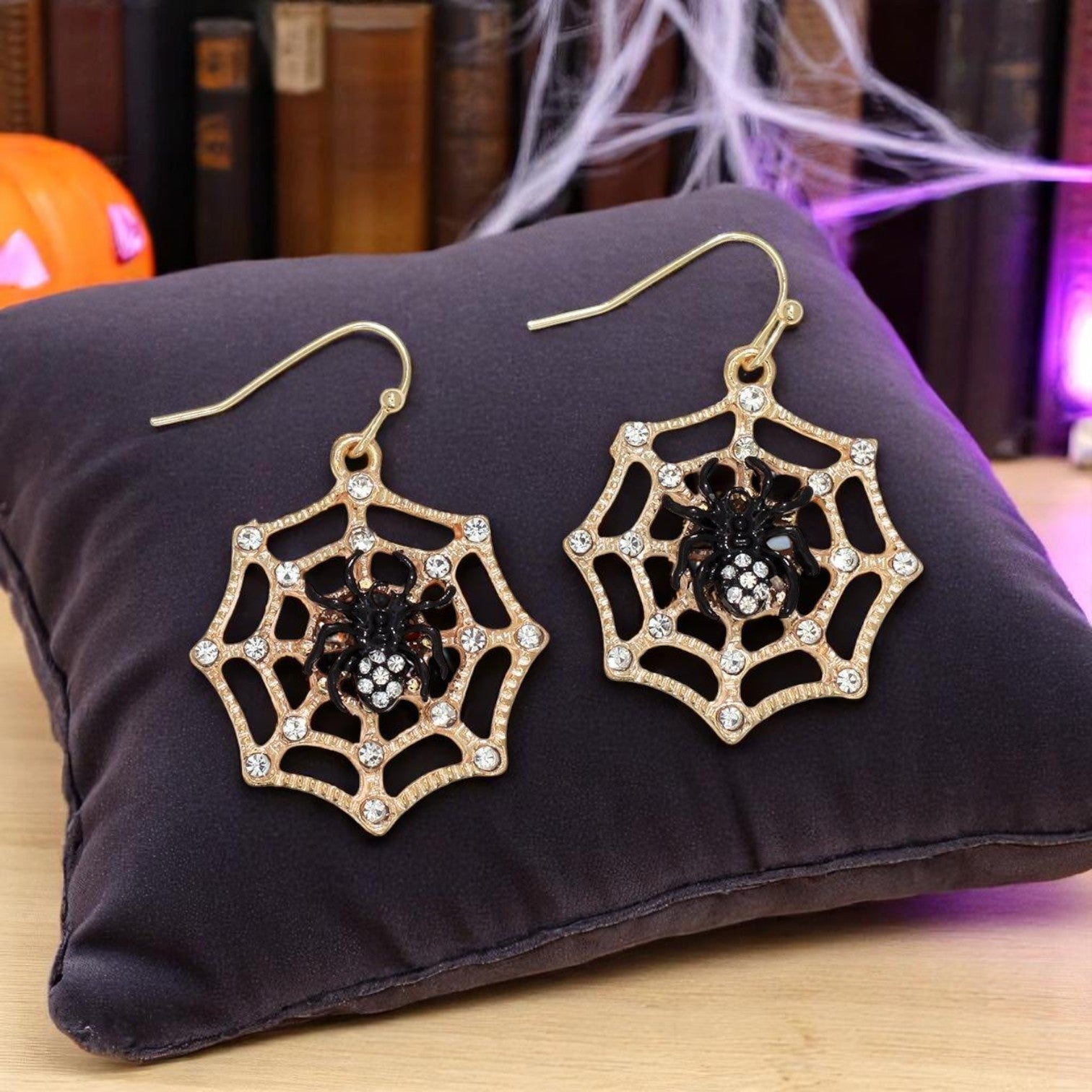 Gold Webs with Spiders Earrings - Mellow Monkey