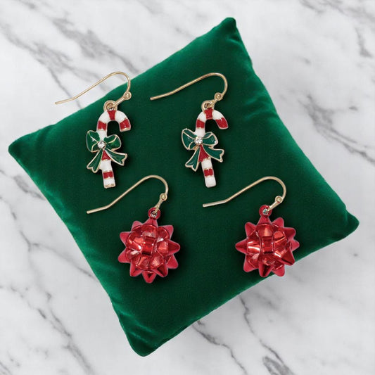 Candy Cane and Bow Earrings Duo - Mellow Monkey