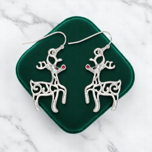 Silver Prancing Rudolph Earrings - Mellow Monkey