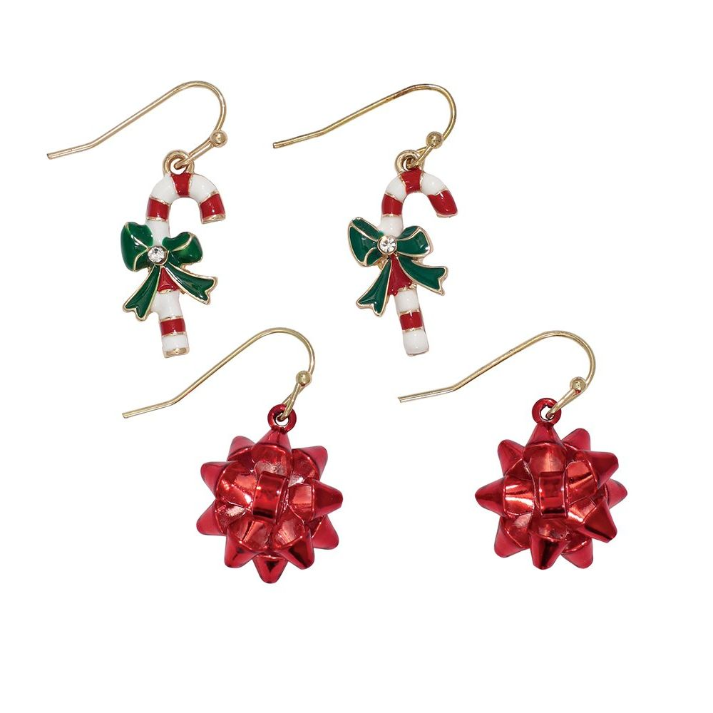 Candy Cane and Bow Earrings Duo - Mellow Monkey