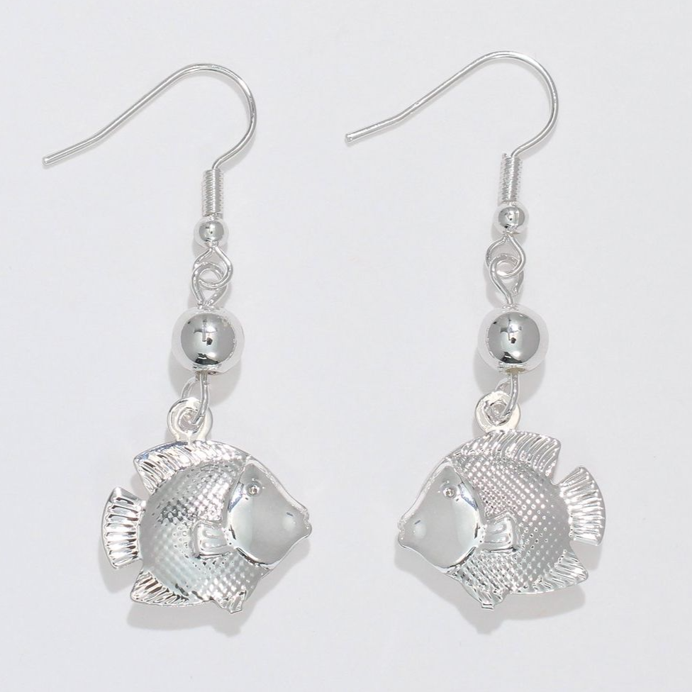 Silver Fish Earrings with Beads - Mellow Monkey