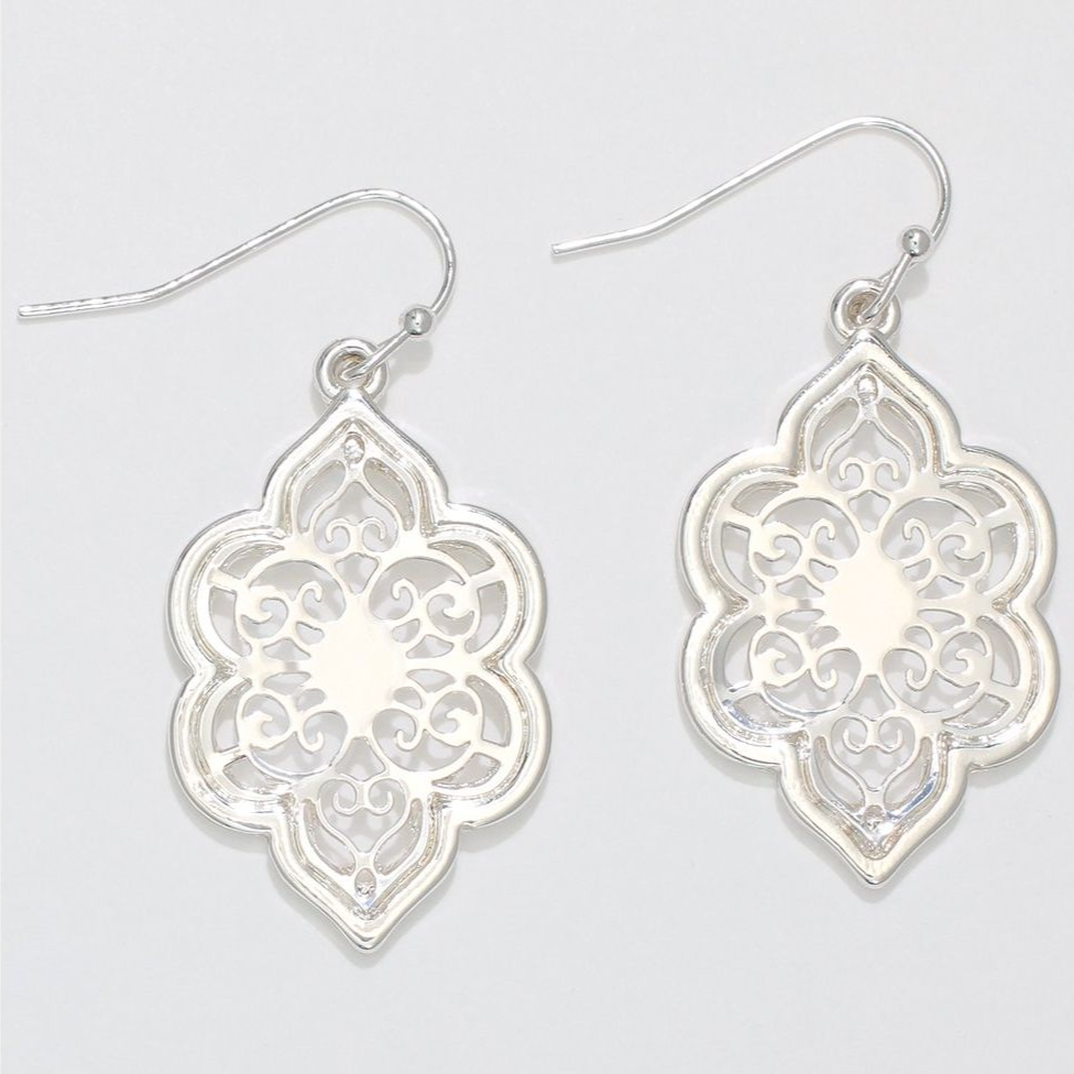 Ornate Silver Scroll Cutout Earrings - Mellow Monkey