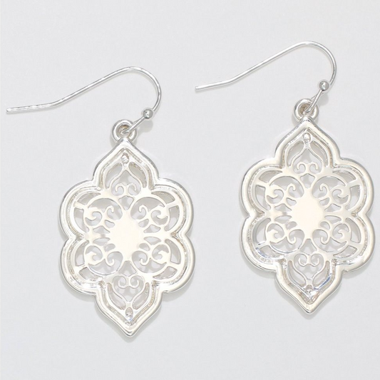 Ornate Silver Scroll Cutout Earrings - Mellow Monkey