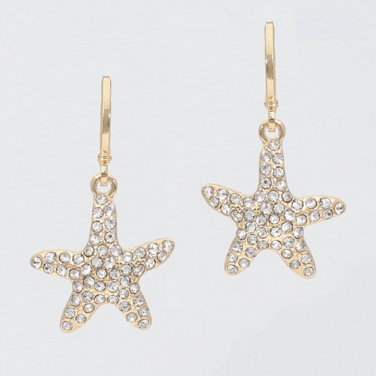 Gold starfish with crystals - Earrings - Mellow Monkey