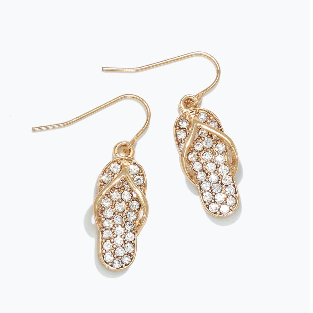 Gold & Crystal Flip Flops - Earrings - Mellow Monkey