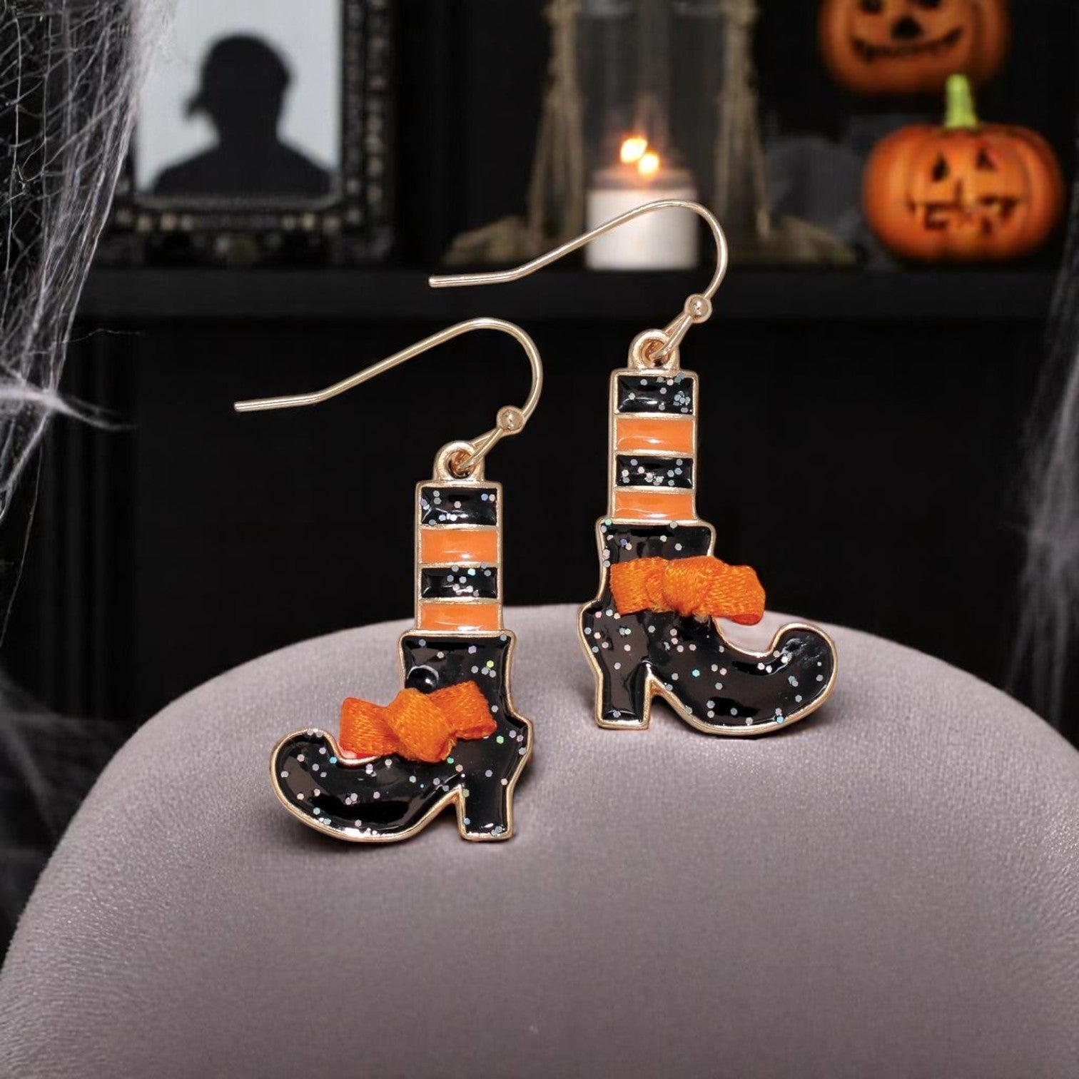 Orange Witch Legs with Bow Earrings - Mellow Monkey