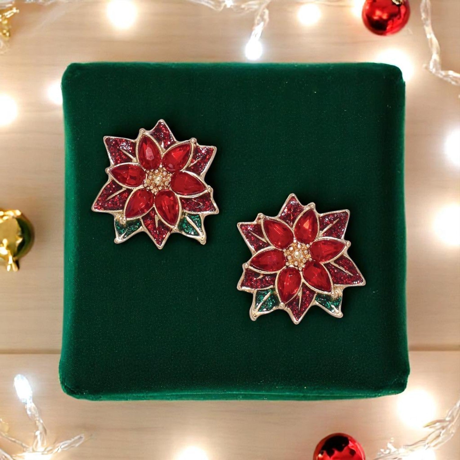 Crystal and Glitter Poinsettia Earrings - Mellow Monkey