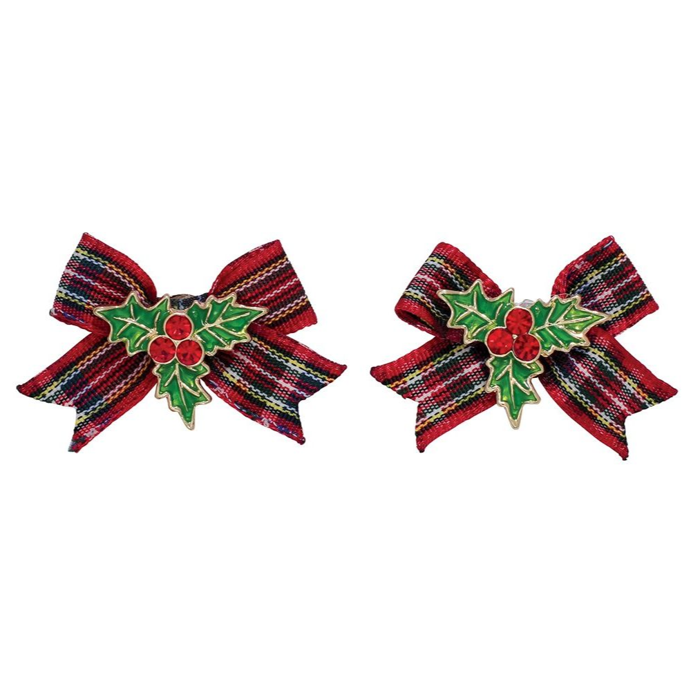 Plaid Bows with Holly Earrings - Mellow Monkey