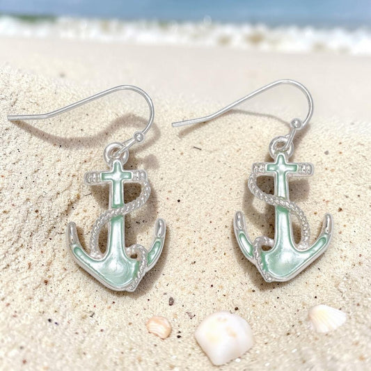 Silver & Mint Anchors - Earrings - Mellow Monkey