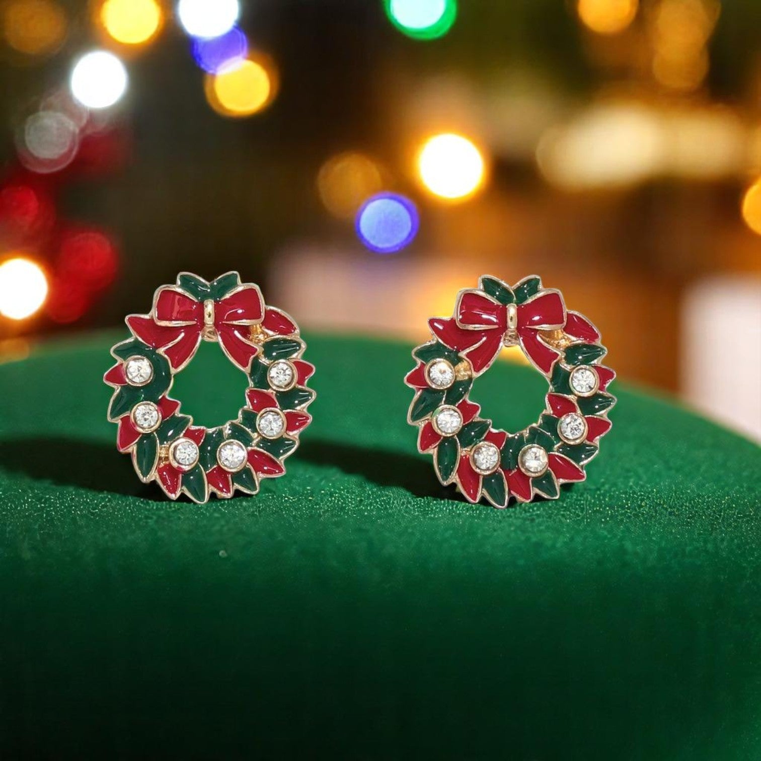 Christmas Wreath with Crystal Earrings - Mellow Monkey