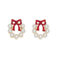 Pearl Wreath with Red Bow Earrings - Mellow Monkey