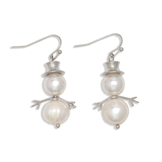 Earrings - Pearl Snowmen w Silver - Mellow Monkey