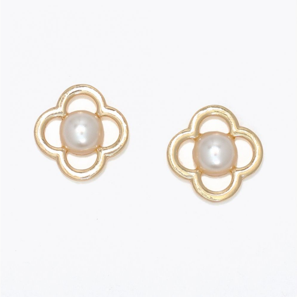 Gold Open Clovers With Pearl - Earrings - Mellow Monkey