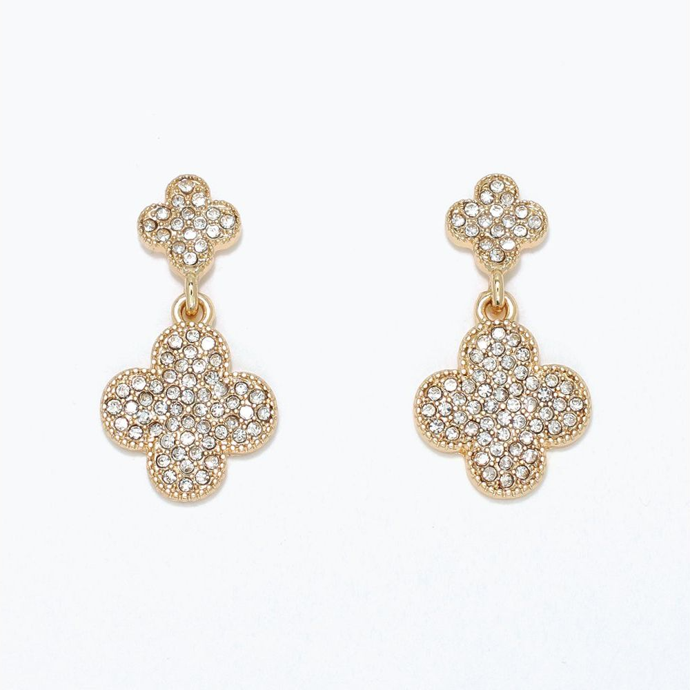 Gold Clover With Crystals - Earrings - Mellow Monkey