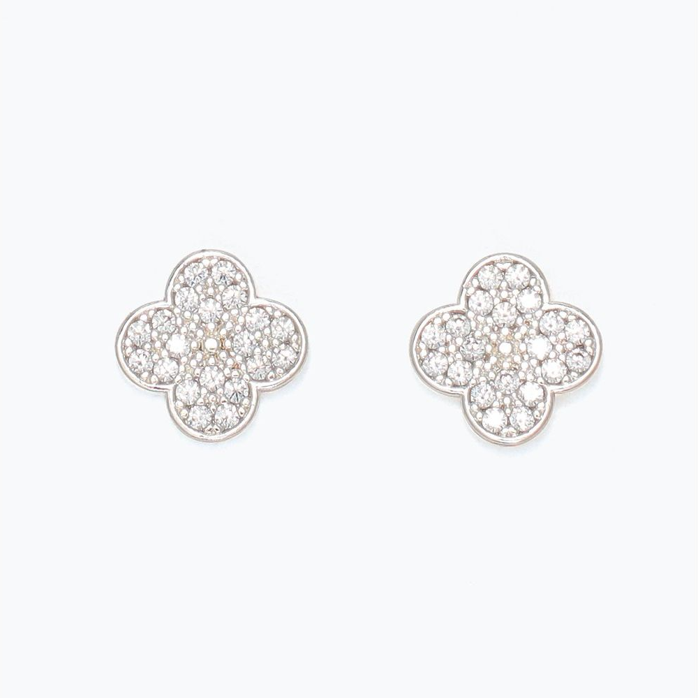Sparkly Silver Clovers With CZ Inlay - Earrings - Mellow Monkey