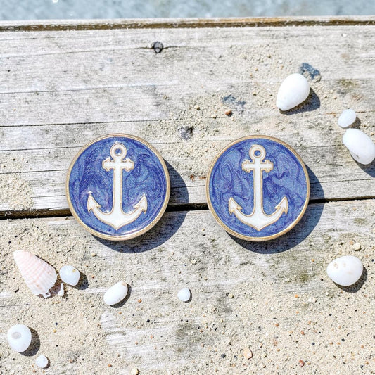 Blue & White Anchor Posts - Earrings - Mellow Monkey