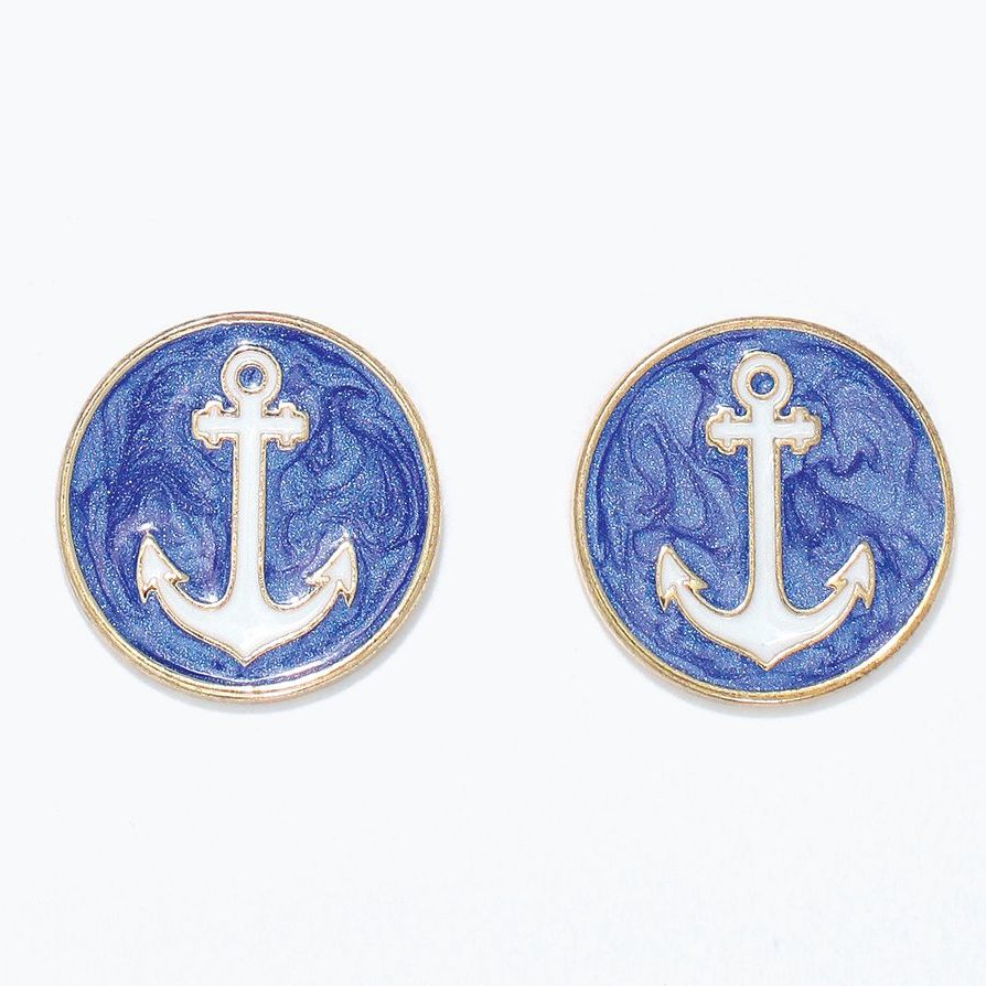 Blue & White Anchor Posts - Earrings - Mellow Monkey