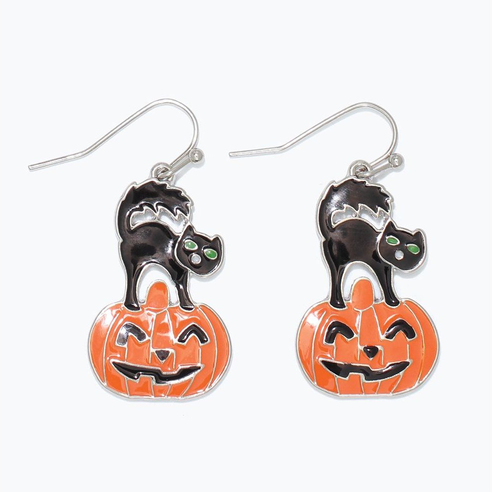 Earrings - Black Cat on Pumpkin - Mellow Monkey